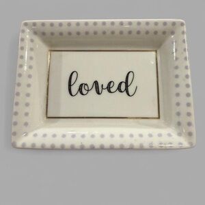 Ceramic Jewelry Trinket Tray - White Black Lavender “Loved” Gifting